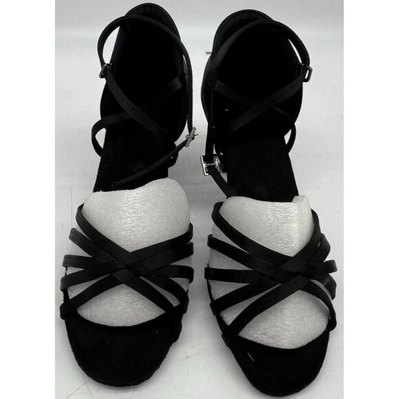 Women's Leather Ballroom Dance Shoes Heels Size 9 Black Summer Sandal - Picture 3 of 7